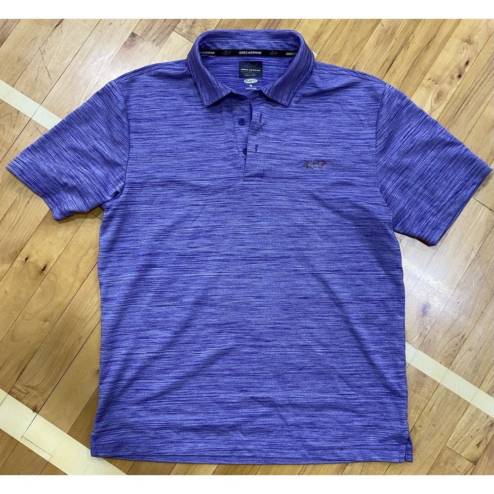 Greg Norman Casual Men Medium Striped Short Sleeve Purple Polo 100%‎ Polyester